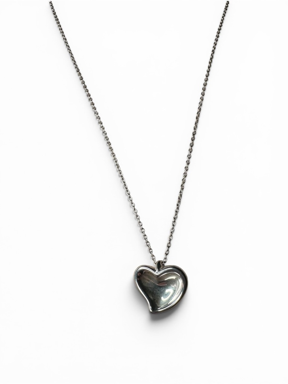 Sterling Silver Heart Pendant Necklace - Polished Silver Heart